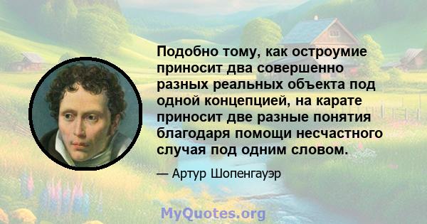 Подобно тому, как остроумие приносит два совершенно разных реальных объекта под одной концепцией, на карате приносит две разные понятия благодаря помощи несчастного случая под одним словом.