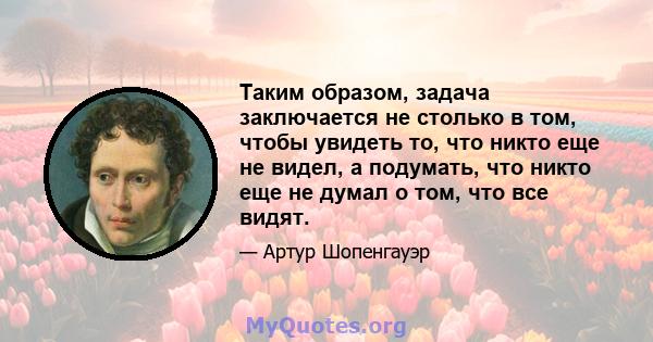 Таким образом, задача заключается не столько в том, чтобы увидеть то, что никто еще не видел, а подумать, что никто еще не думал о том, что все видят.