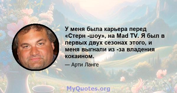 У меня была карьера перед «Стерн -шоу», на Mad TV. Я был в первых двух сезонах этого, и меня выгнали из -за владения кокаином.