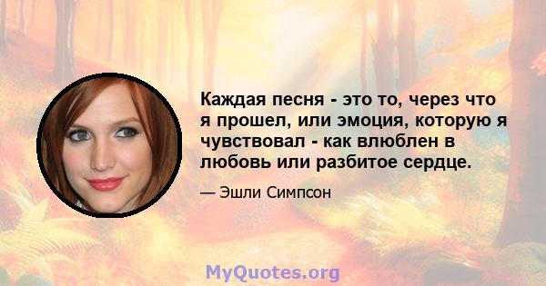 Каждая песня - это то, через что я прошел, или эмоция, которую я чувствовал - как влюблен в любовь или разбитое сердце.