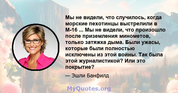 Мы не видели, что случилось, когда морские пехотинцы выстрелили в М-16 ... Мы не видели, что произошло после приземления минометов, только затяжка дыма. Были ужасы, которые были полностью исключены из этой войны. Так