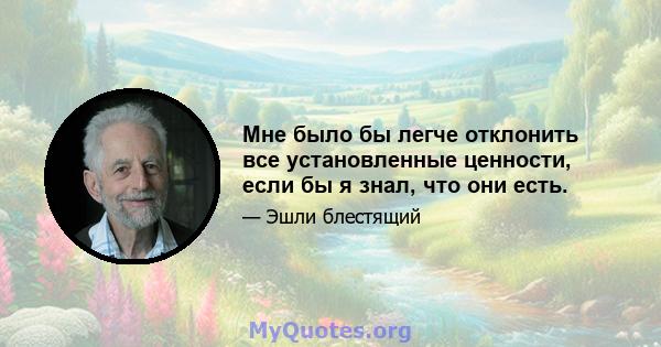 Мне было бы легче отклонить все установленные ценности, если бы я знал, что они есть.