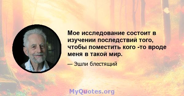 Мое исследование состоит в изучении последствий того, чтобы поместить кого -то вроде меня в такой мир.