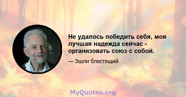 Не удалось победить себя, моя лучшая надежда сейчас - организовать союз с собой.