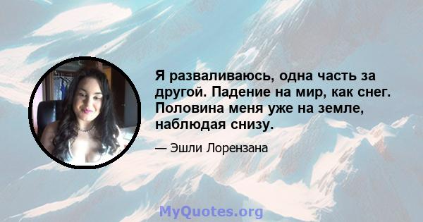 Я разваливаюсь, одна часть за другой. Падение на мир, как снег. Половина меня уже на земле, наблюдая снизу.