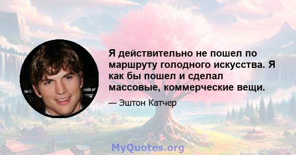 Я действительно не пошел по маршруту голодного искусства. Я как бы пошел и сделал массовые, коммерческие вещи.