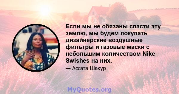 Если мы не обязаны спасти эту землю, мы будем покупать дизайнерские воздушные фильтры и газовые маски с небольшим количеством Nike Swishes на них.