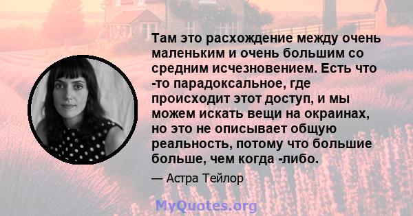 Там это расхождение между очень маленьким и очень большим со средним исчезновением. Есть что -то парадоксальное, где происходит этот доступ, и мы можем искать вещи на окраинах, но это не описывает общую реальность,