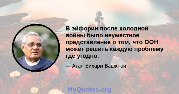 В эйфории после холодной войны было неуместное представление о том, что ООН может решить каждую проблему где угодно.