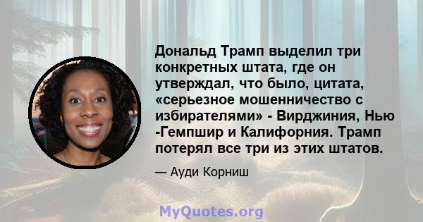 Дональд Трамп выделил три конкретных штата, где он утверждал, что было, цитата, «серьезное мошенничество с избирателями» - Вирджиния, Нью -Гемпшир и Калифорния. Трамп потерял все три из этих штатов.