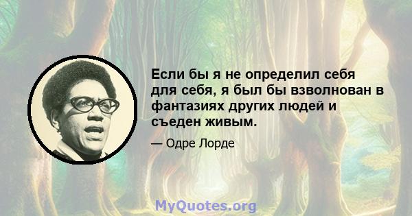 Если бы я не определил себя для себя, я был бы взволнован в фантазиях других людей и съеден живым.