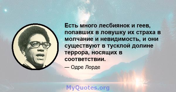 Есть много лесбиянок и геев, попавших в ловушку их страха в молчание и невидимость, и они существуют в тусклой долине террора, носящих в соответствии.