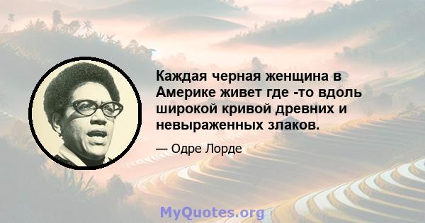 Каждая черная женщина в Америке живет где -то вдоль широкой кривой древних и невыраженных злаков.