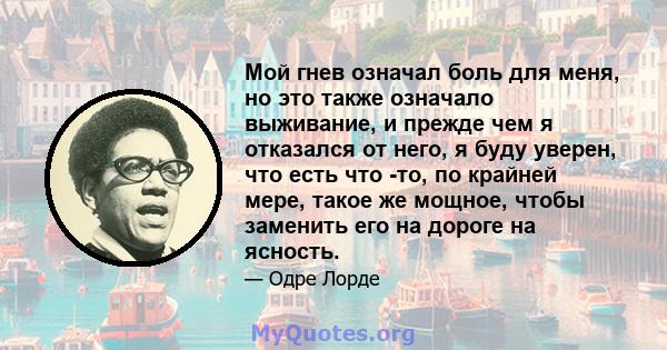 Мой гнев означал боль для меня, но это также означало выживание, и прежде чем я отказался от него, я буду уверен, что есть что -то, по крайней мере, такое же мощное, чтобы заменить его на дороге на ясность.