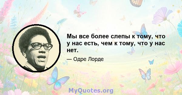 Мы все более слепы к тому, что у нас есть, чем к тому, что у нас нет.