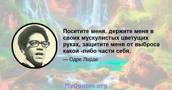 Посетите меня, держите меня в своих мускулистых цветущих руках, защитите меня от выброса какой -либо части себя.