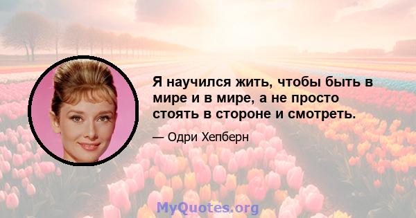 Я научился жить, чтобы быть в мире и в мире, а не просто стоять в стороне и смотреть.