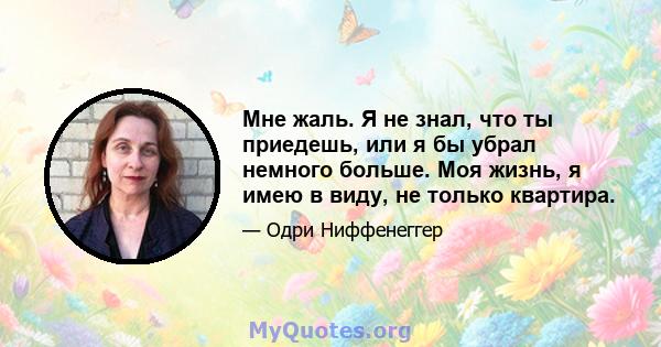 Мне жаль. Я не знал, что ты приедешь, или я бы убрал немного больше. Моя жизнь, я имею в виду, не только квартира.