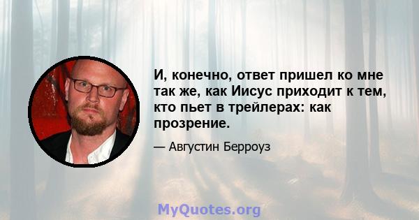 И, конечно, ответ пришел ко мне так же, как Иисус приходит к тем, кто пьет в трейлерах: как прозрение.