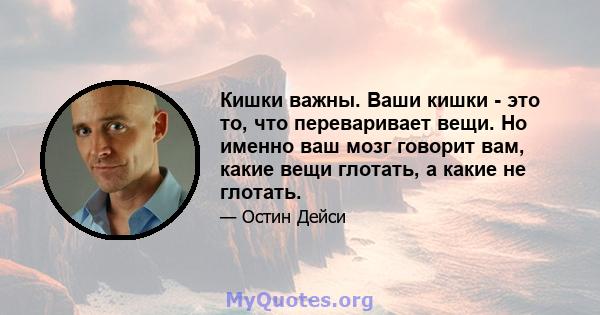 Кишки важны. Ваши кишки - это то, что переваривает вещи. Но именно ваш мозг говорит вам, какие вещи глотать, а какие не глотать.