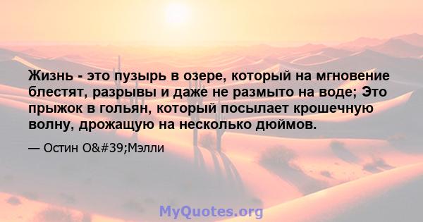 Жизнь - это пузырь в озере, который на мгновение блестят, разрывы и даже не размыто на воде; Это прыжок в гольян, который посылает крошечную волну, дрожащую на несколько дюймов.