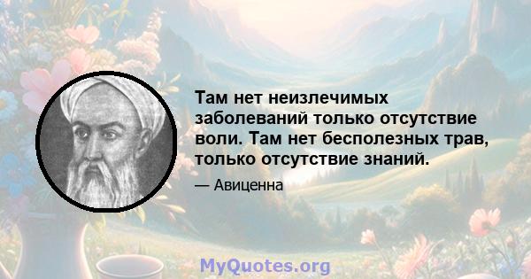 Там нет неизлечимых заболеваний только отсутствие воли. Там нет бесполезных трав, только отсутствие знаний.