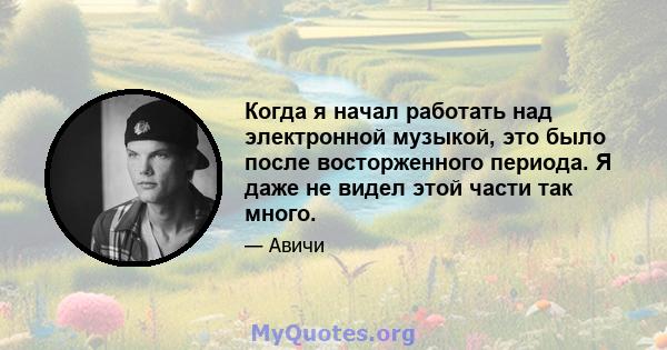 Когда я начал работать над электронной музыкой, это было после восторженного периода. Я даже не видел этой части так много.