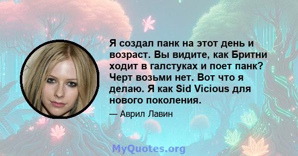 Я создал панк на этот день и возраст. Вы видите, как Бритни ходит в галстуках и поет панк? Черт возьми нет. Вот что я делаю. Я как Sid Vicious для нового поколения.