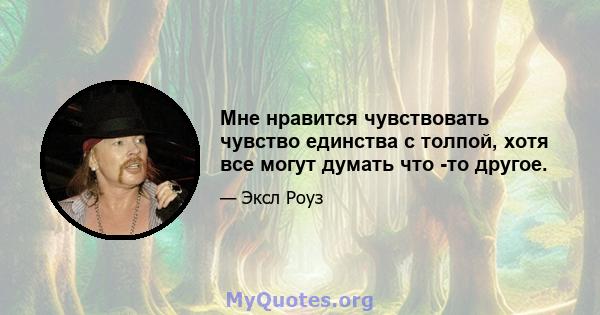 Мне нравится чувствовать чувство единства с толпой, хотя все могут думать что -то другое.