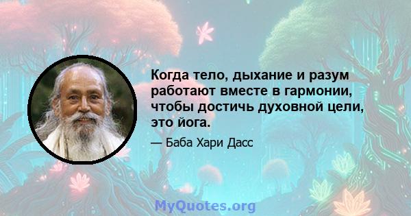 Когда тело, дыхание и разум работают вместе в гармонии, чтобы достичь духовной цели, это йога.