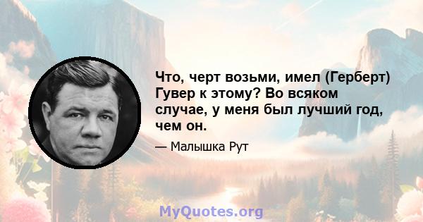 Что, черт возьми, имел (Герберт) Гувер к этому? Во всяком случае, у меня был лучший год, чем он.