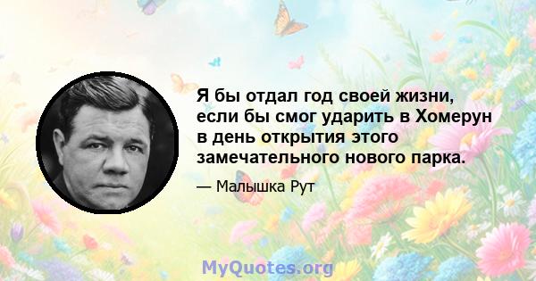 Я бы отдал год своей жизни, если бы смог ударить в Хомерун в день открытия этого замечательного нового парка.