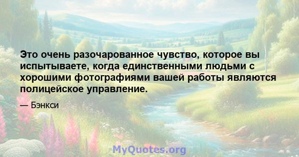 Это очень разочарованное чувство, которое вы испытываете, когда единственными людьми с хорошими фотографиями вашей работы являются полицейское управление.