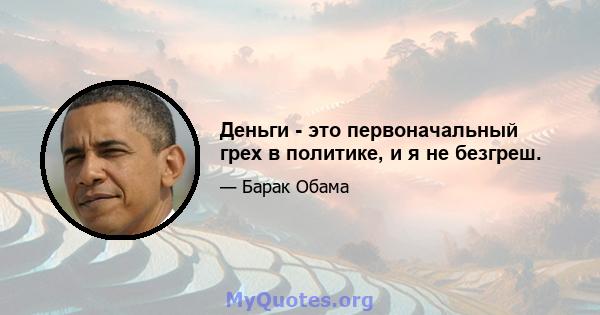 Деньги - это первоначальный грех в политике, и я не безгреш.