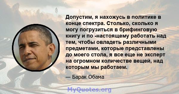 Допустим, я нахожусь в политике в конце спектра. Столько, сколько я могу погрузиться в брифинговую книгу и по -настоящему работать над тем, чтобы овладеть различными предметами, которые представлены до моего стола, я