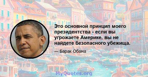 Это основной принцип моего президентства - если вы угрожаете Америке, вы не найдете безопасного убежища.