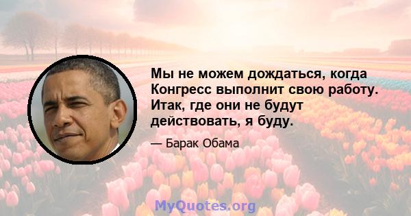 Мы не можем дождаться, когда Конгресс выполнит свою работу. Итак, где они не будут действовать, я буду.