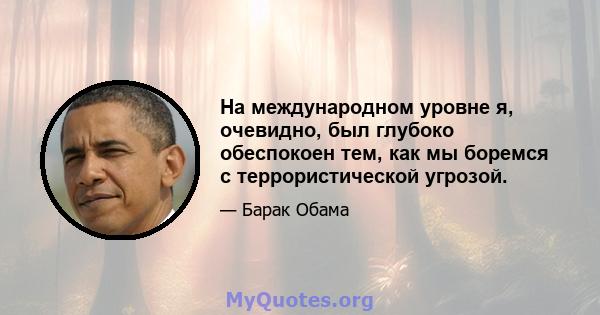 На международном уровне я, очевидно, был глубоко обеспокоен тем, как мы боремся с террористической угрозой.