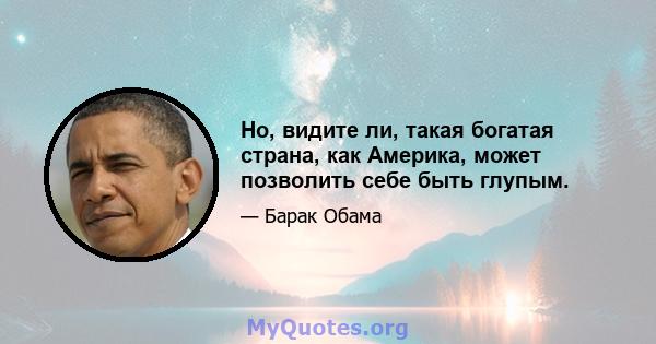 Но, видите ли, такая богатая страна, как Америка, может позволить себе быть глупым.