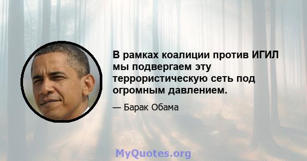 В рамках коалиции против ИГИЛ мы подвергаем эту террористическую сеть под огромным давлением.