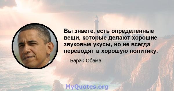 Вы знаете, есть определенные вещи, которые делают хорошие звуковые укусы, но не всегда переводят в хорошую политику.