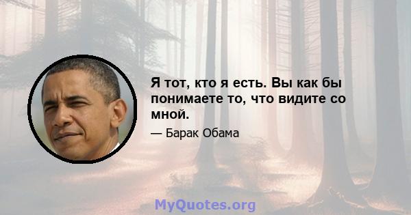 Я тот, кто я есть. Вы как бы понимаете то, что видите со мной.