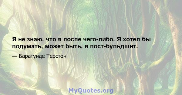 Я не знаю, что я после чего-либо. Я хотел бы подумать, может быть, я пост-бульдшит.