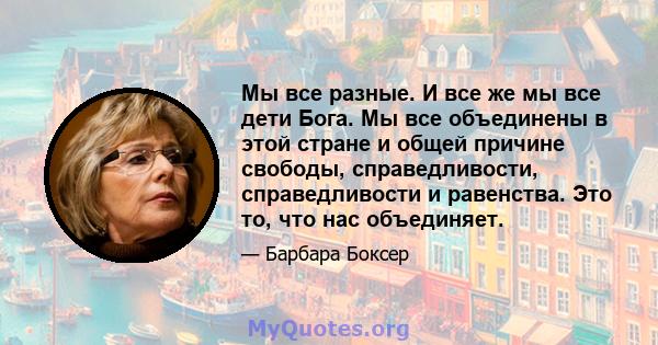 Мы все разные. И все же мы все дети Бога. Мы все объединены в этой стране и общей причине свободы, справедливости, справедливости и равенства. Это то, что нас объединяет.