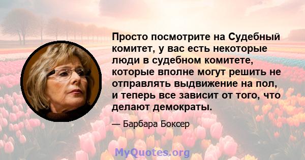 Просто посмотрите на Судебный комитет, у вас есть некоторые люди в судебном комитете, которые вполне могут решить не отправлять выдвижение на пол, и теперь все зависит от того, что делают демократы.