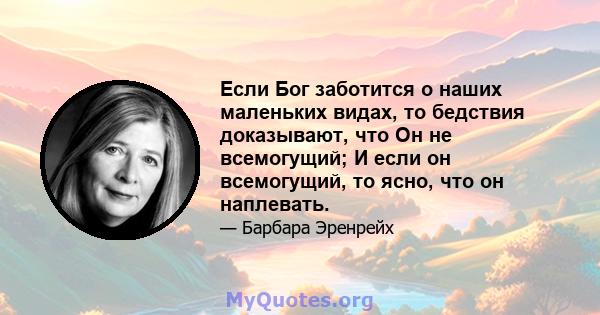 Если Бог заботится о наших маленьких видах, то бедствия доказывают, что Он не всемогущий; И если он всемогущий, то ясно, что он наплевать.