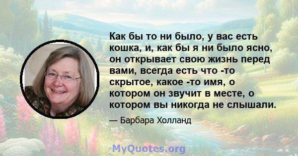 Как бы то ни было, у вас есть кошка, и, как бы я ни было ясно, он открывает свою жизнь перед вами, всегда есть что -то скрытое, какое -то имя, о котором он звучит в месте, о котором вы никогда не слышали.