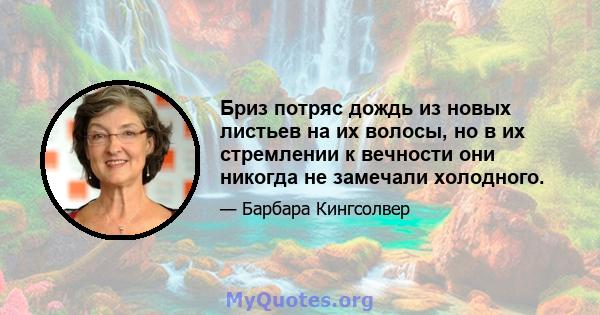 Бриз потряс дождь из новых листьев на их волосы, но в их стремлении к вечности они никогда не замечали холодного.