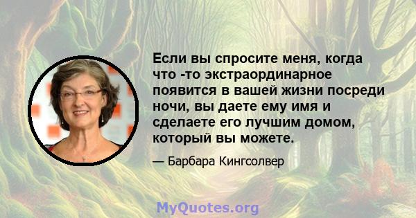 Если вы спросите меня, когда что -то экстраординарное появится в вашей жизни посреди ночи, вы даете ему имя и сделаете его лучшим домом, который вы можете.