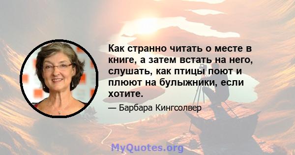 Как странно читать о месте в книге, а затем встать на него, слушать, как птицы поют и плюют на булыжники, если хотите.